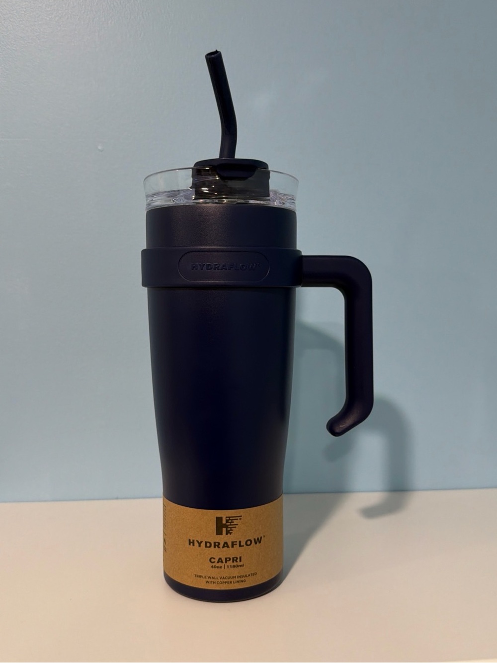 HydraFlow Capri 40 oz Travel Tumbler with Straw and Handle - Navy